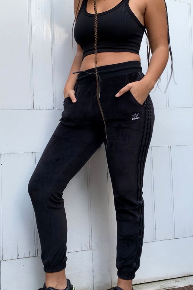 Black velvet adidas store joggers