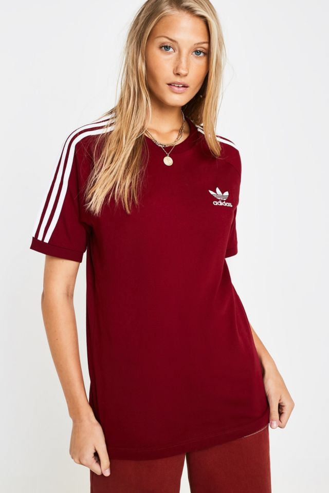 Adidas 3 stripe on sale t shirt burgundy