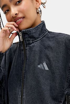 adidas Originals Ausgewaschene Schwarze 3-Streifen Jeansjacke