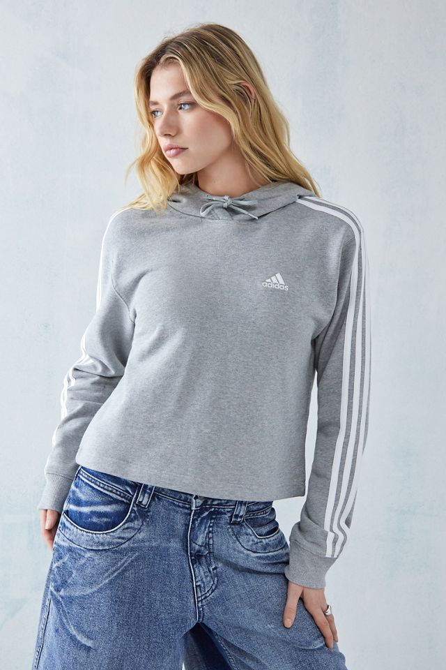 adidas 3-Stripes Grey Cropped Hoodie #1