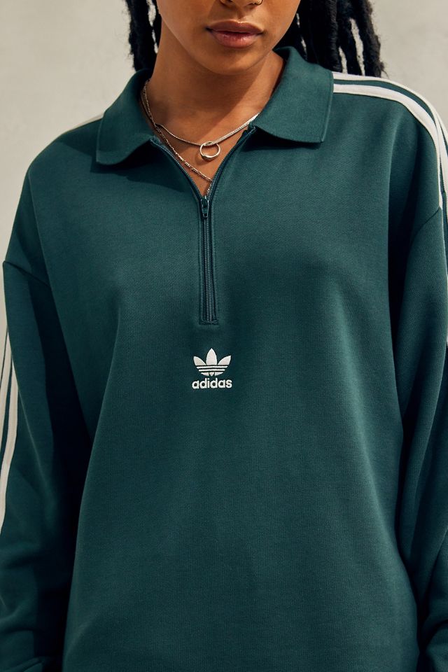 adidas Green 3-Stripes Long Sleeve Polo Shirt #1