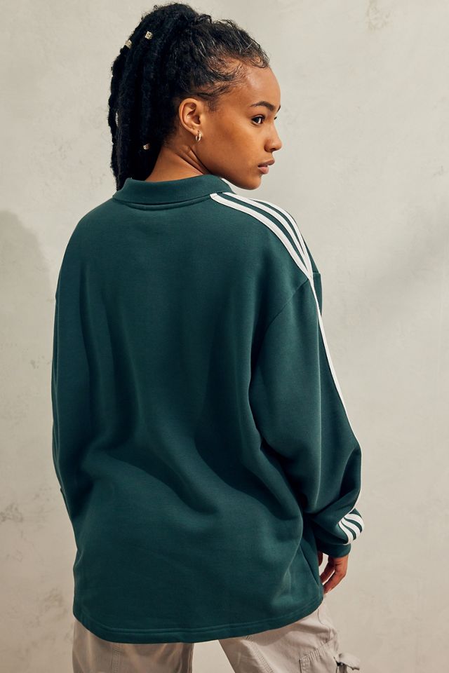 adidas Green 3-Stripes Long Sleeve Polo Shirt #2