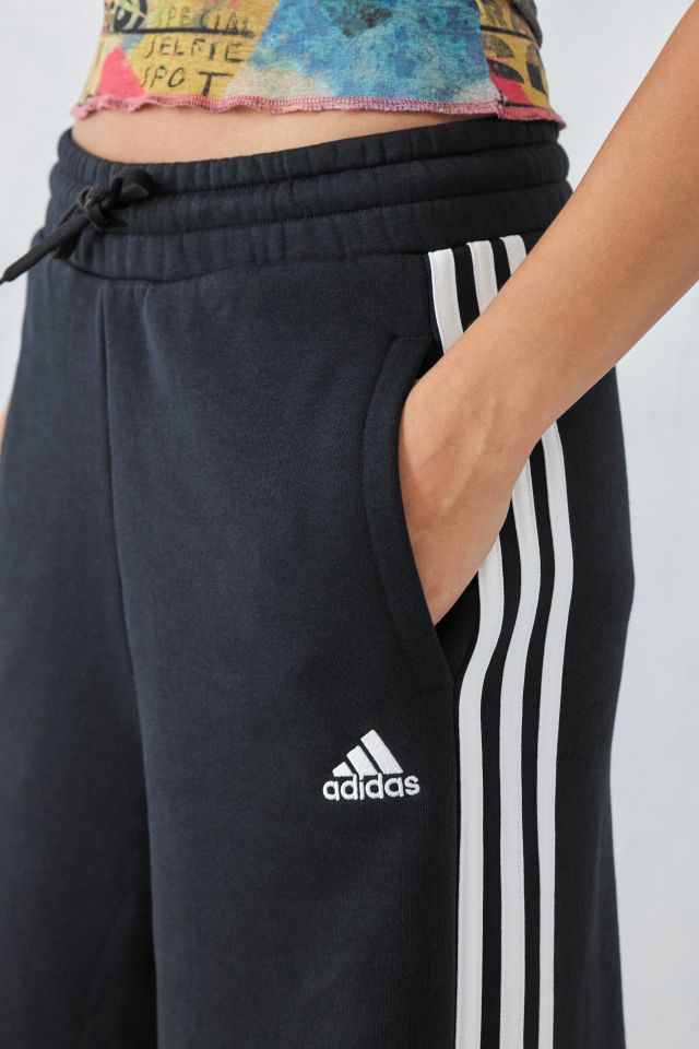 adidas Black 3 Stripes Wide Leg Track Pants