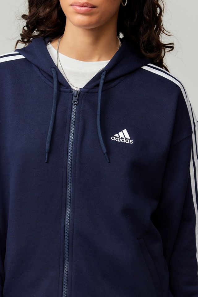 adidas Felpa con Cappuccio e Zip Navy con 3 Strisce #1