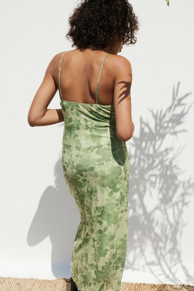 Motel Green Coya Blurred Floral Print Midi Dress | Urban Outfitters UK