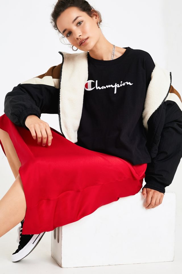 Champion Black Cropped Crew Neck Sweatshirt Urban Outfitters UK