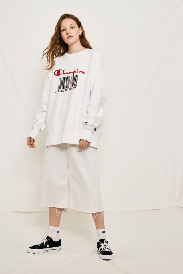 Champion White Barcode Sweatshirt