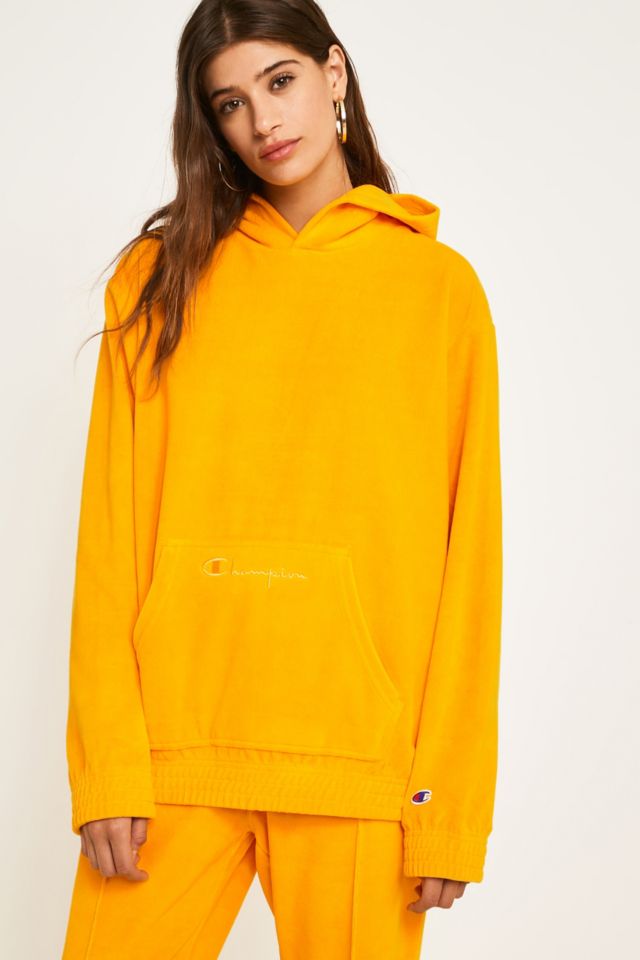 Champion Yellow Heavy Velour Hoodie Urban Outfitters UK