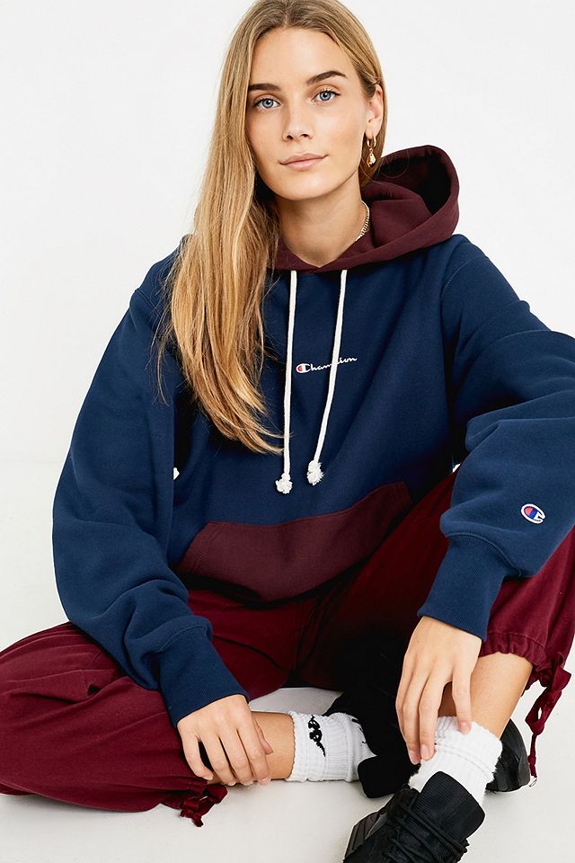 Champion Navy Colourblock Hoodie | Urban Outfitters UK