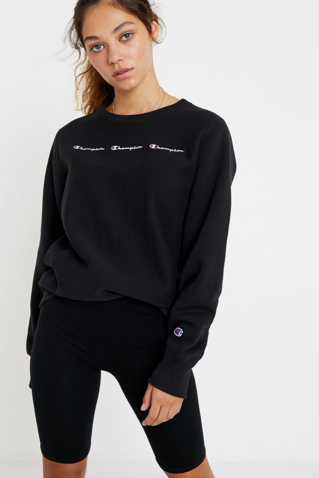 Champion uo exclusive small script black store crew neck sweatshirt