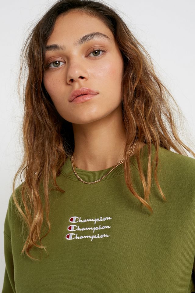 Champion Triple Script Khaki Crop Crew Neck Sweatshirt #1