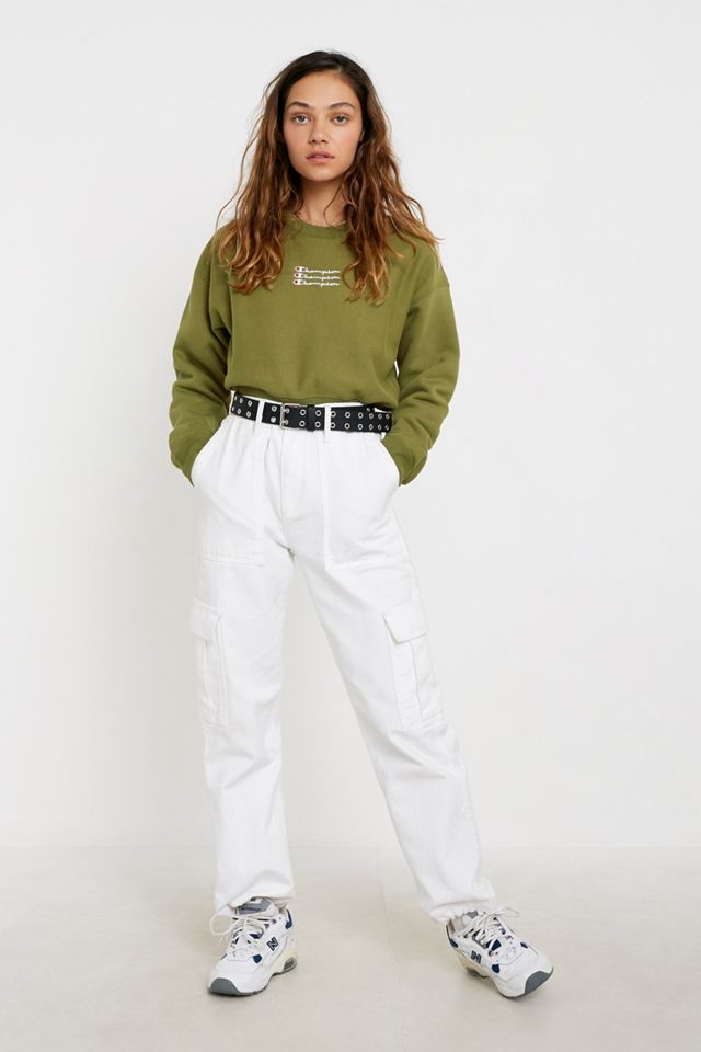 Champion Triple Script Khaki Crop Crew Neck Sweatshirt #2