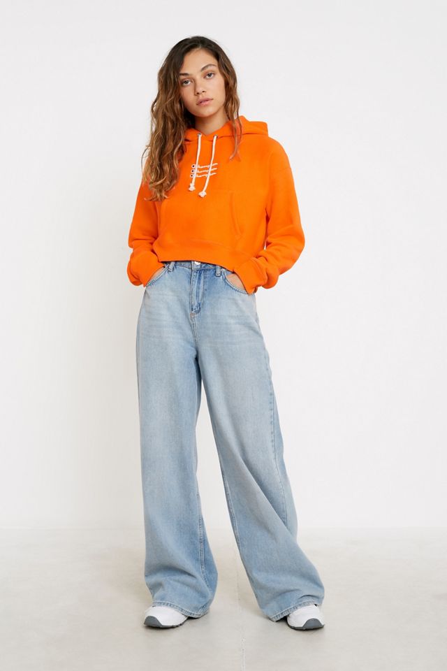 Champion UO Exclusive Orange Triple Script Logo Crop Hoodie #3