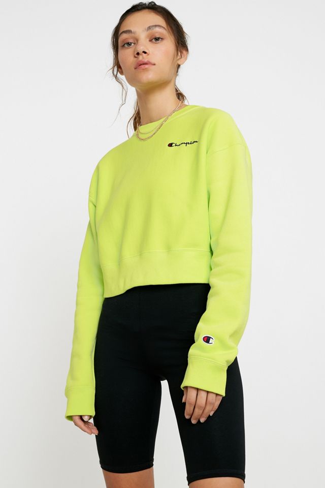 Crew Neck Green Champion Crop Top Champion Triple Script Logo