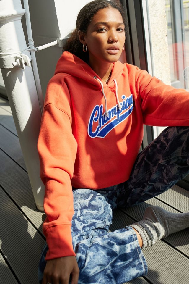 Champion Red Cropped Hoodie Urban Outfitters UK