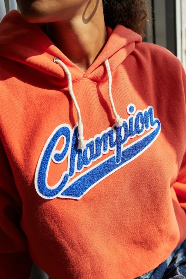 Red champion cropped on sale sweatshirt