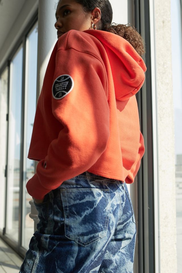 Red crop champion store hoodie