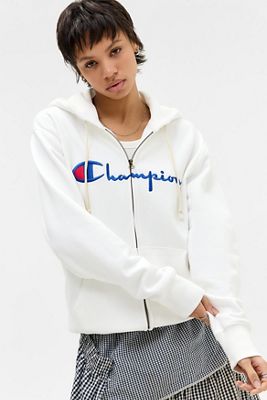 Sudadera con Capucha Blanca con Cremallera Champion