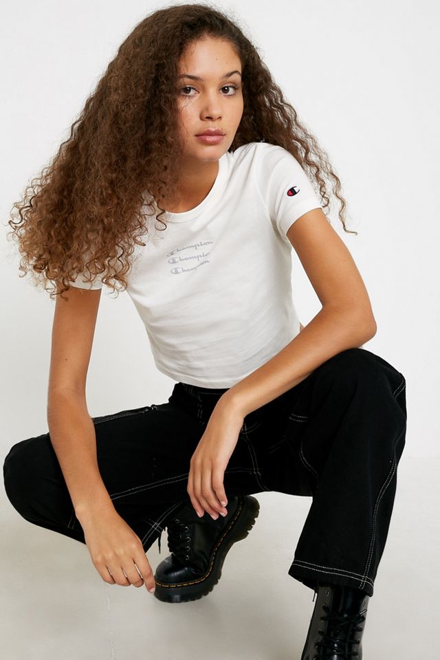 Champion UO Exclusive Reflective Triple Script Logo White Baby T-Shirt #4