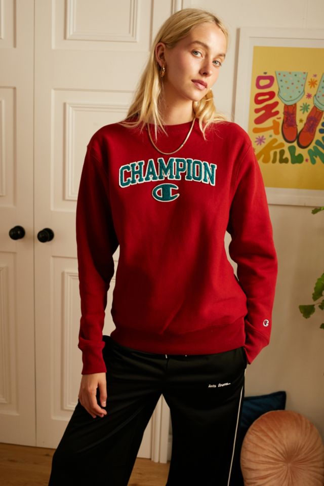 Champion Red Varsity Sweatshirt Urban Outfitters UK
