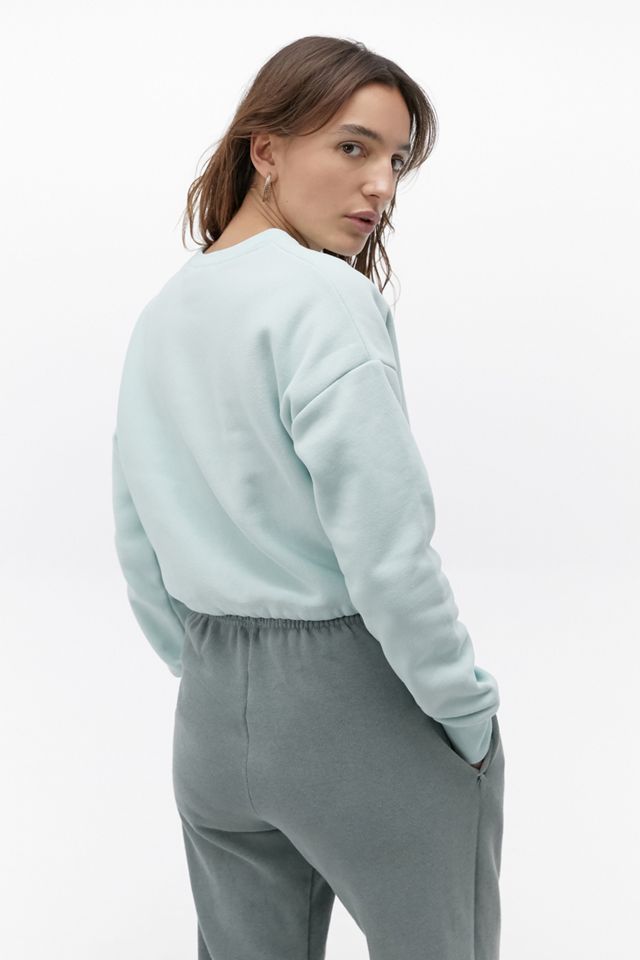 Champion – Gekürztes Sweatshirt in Mintgrün mit Rundhalsausschnitt und Logoschriftzug #1