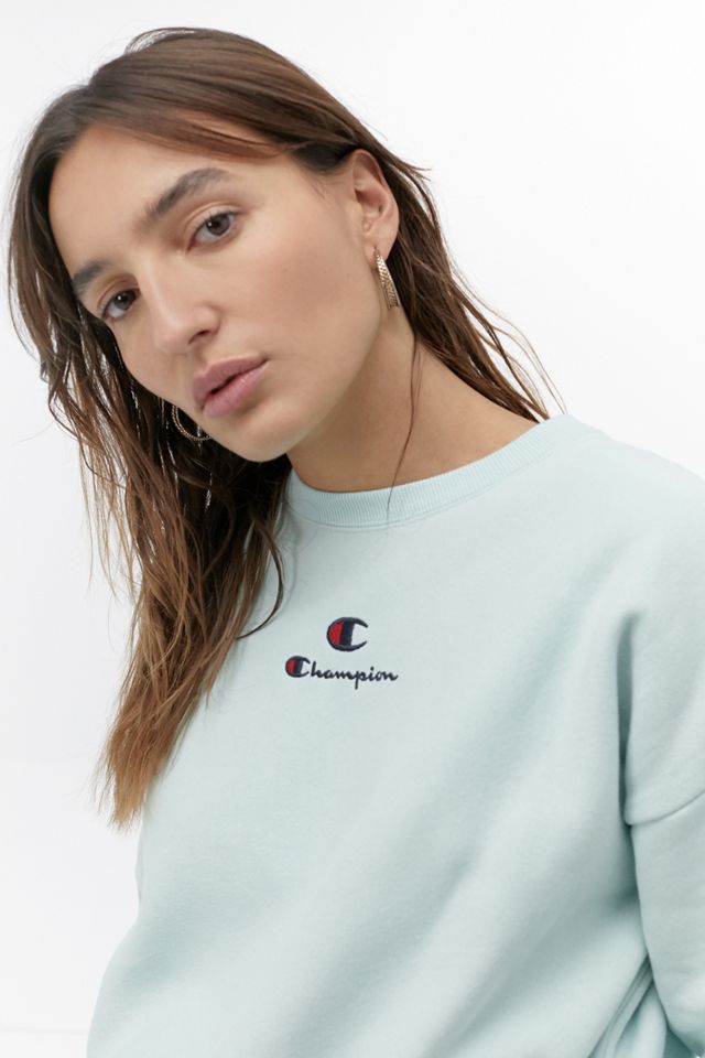 Champion – Gekürztes Sweatshirt in Mintgrün mit Rundhalsausschnitt und Logoschriftzug #3