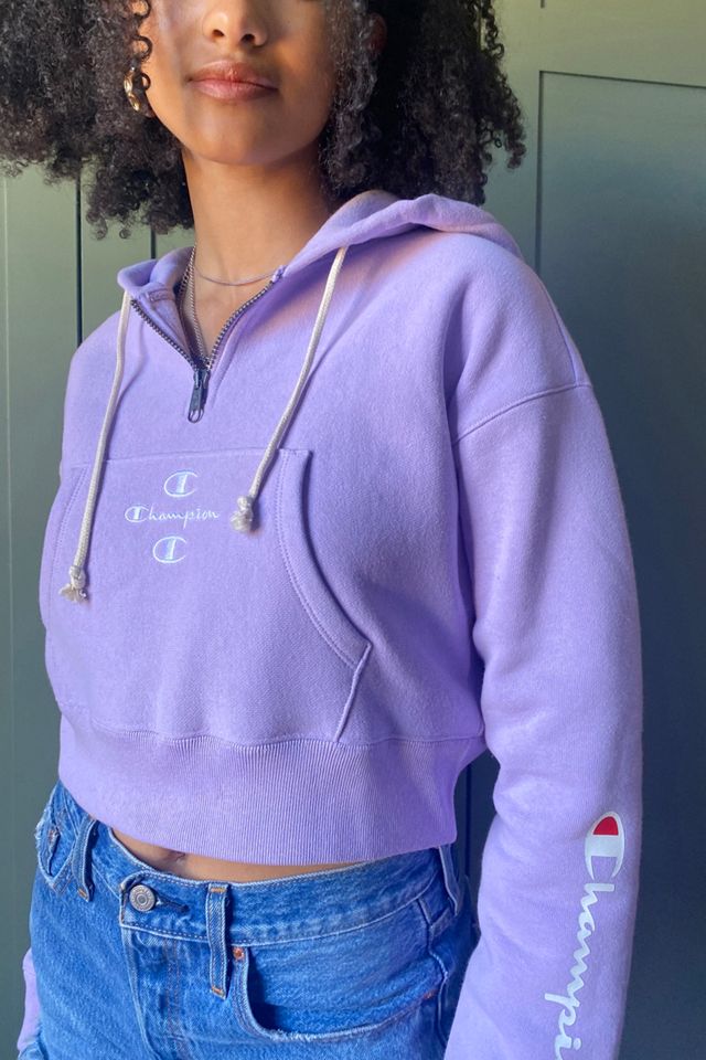 Champion Triple C Logo Lilac Cropped Crew Neck Sweatshirt #2