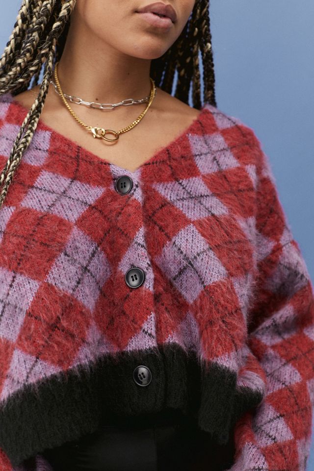 The Ragged Priest - Cardigan motif à losanges lilas et bordeaux #1