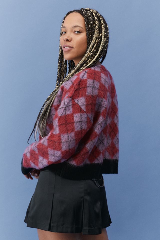 The Ragged Priest - Cardigan motif à losanges lilas et bordeaux #3