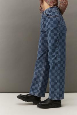 checkered blue jeans