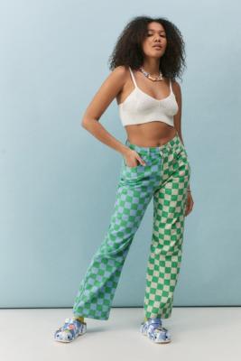 green checkered jeans