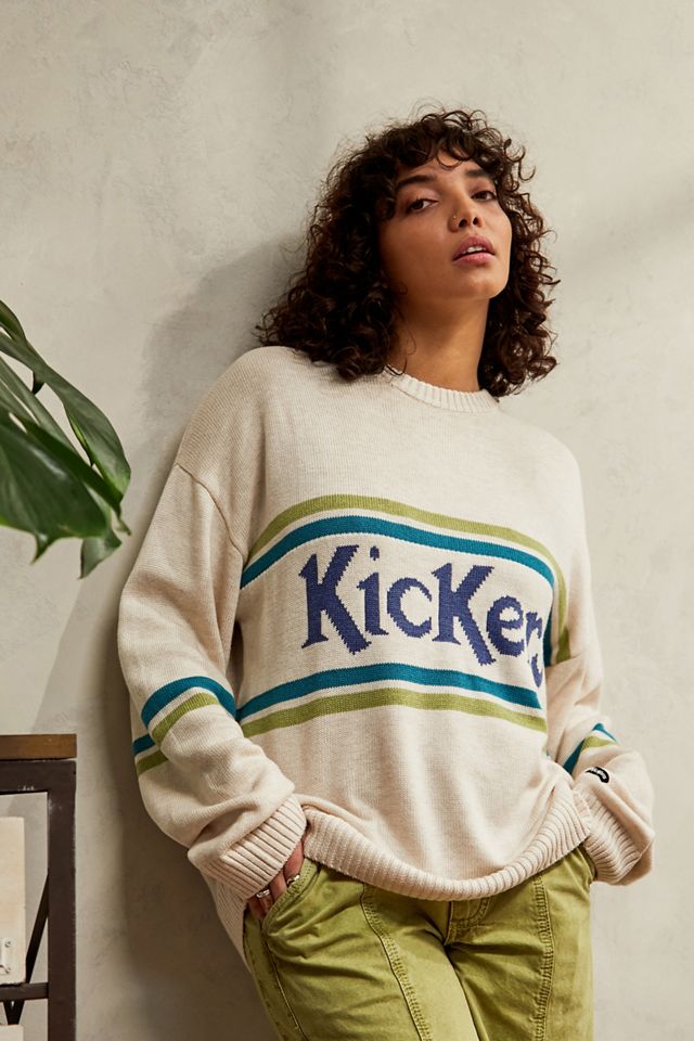 Kickers Panelled Ecru, Blue & Green Jumper Urban Outfitters UK