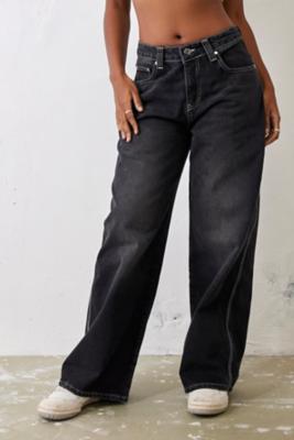 low rise baggy jeans black