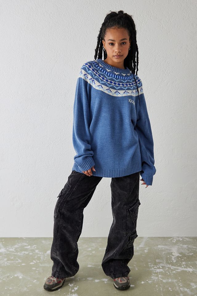 Kickers - Pull en maille jacquard bleu, exclusivité UO  #1