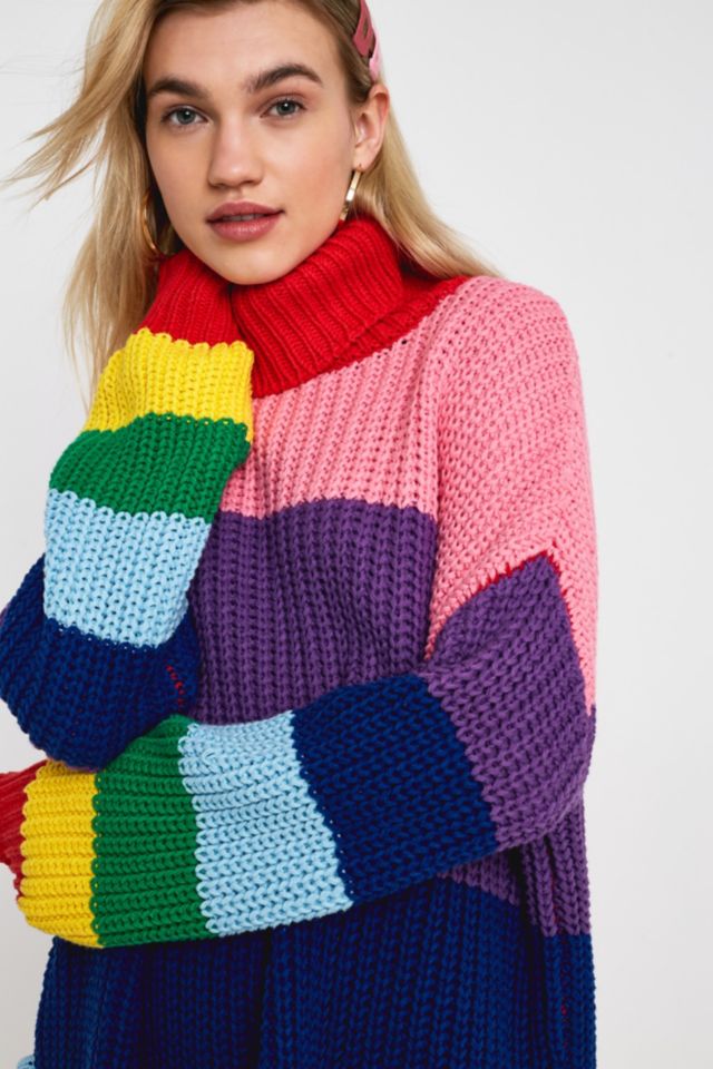 Lazy Oaf Rainbow Stripe Turtleneck Jumper | Urban Outfitters UK