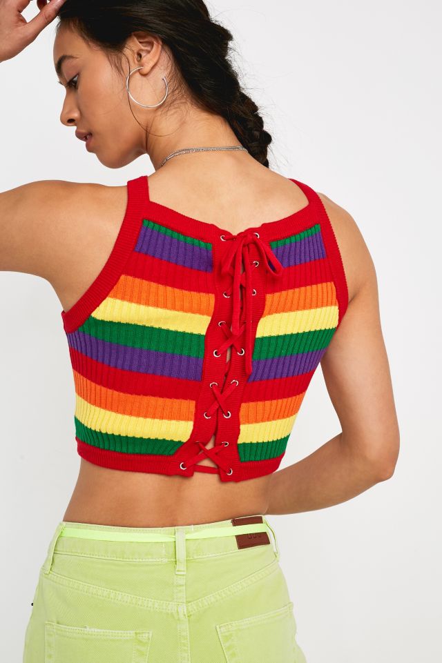 Rainbow knit crop top best sale