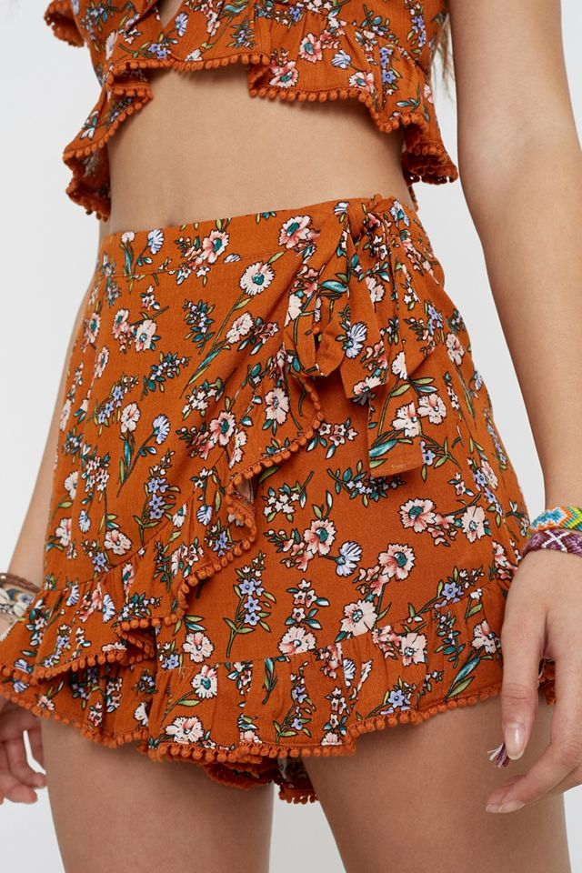 Kiss The Sky - Jupe-short à imprimé floral orange  #1