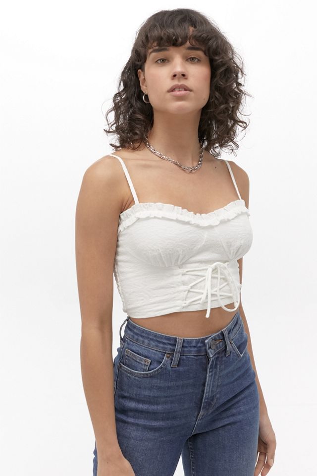 Jemmae Top Pearl Trim Corset Crop Top In White Showpo USA, 51% OFF