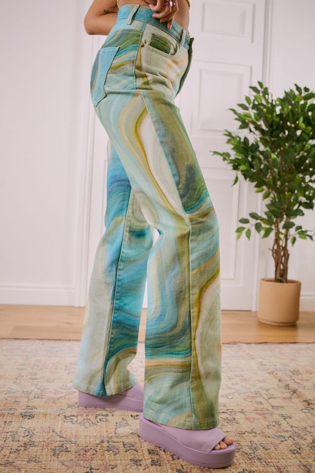 Jaded London Blue Marble Printed Boyfriend Denim Jeans #1