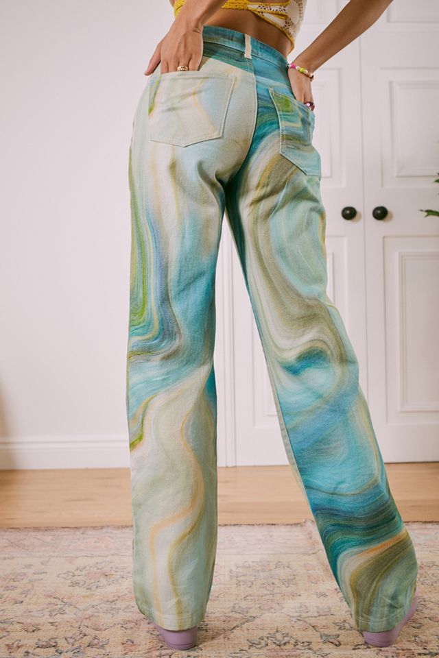 Jaded London Blue Marble Printed Boyfriend Denim Jeans #2