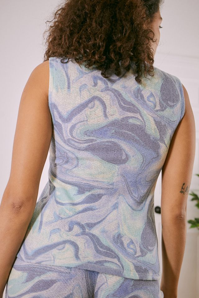 Jaded London Blue Marble Print 90s Shell Button Top #2