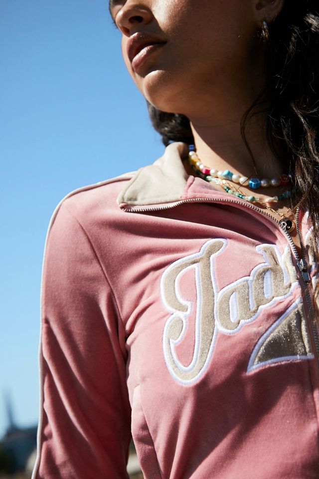 Jaded London Pink & Beige Zip-Up Velour Jacket #3
