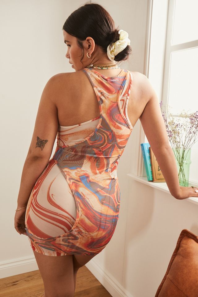 Jaded London Mixed Marble Print Mesh Mini Dress | Urban Outfitters UK