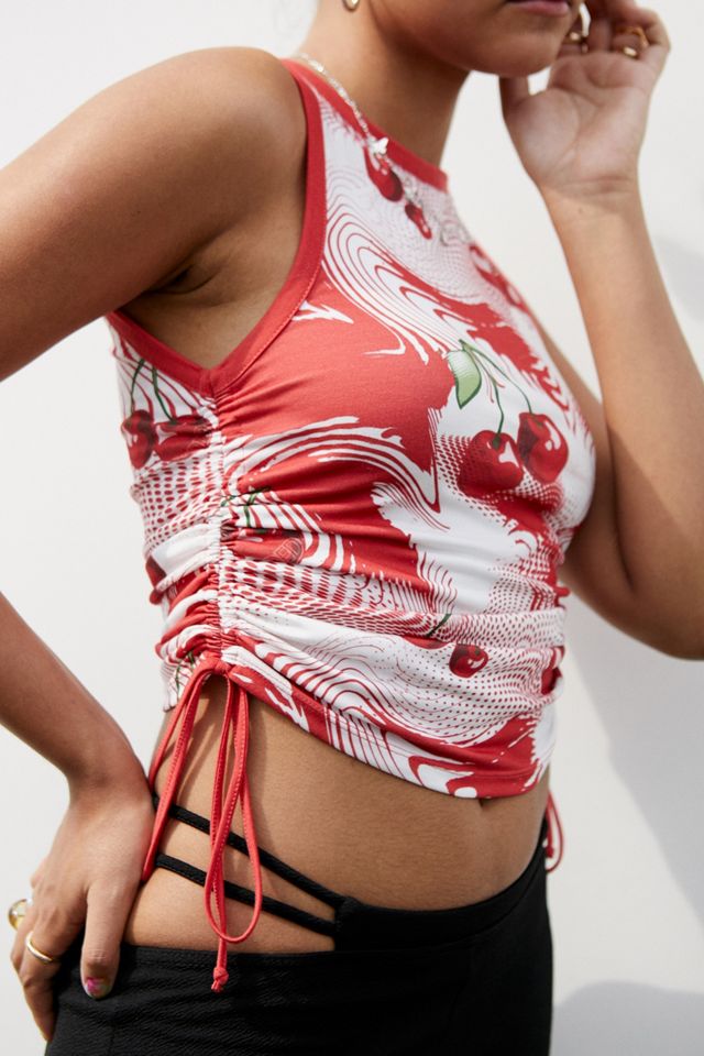 Jaded London Cherry Swirl Print Ruched Side Tank Top | Urban
