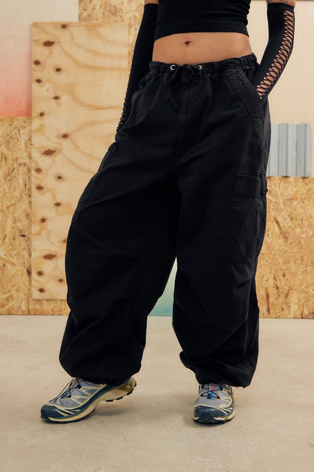 Washed Black Oil Parachute Cargo Pants