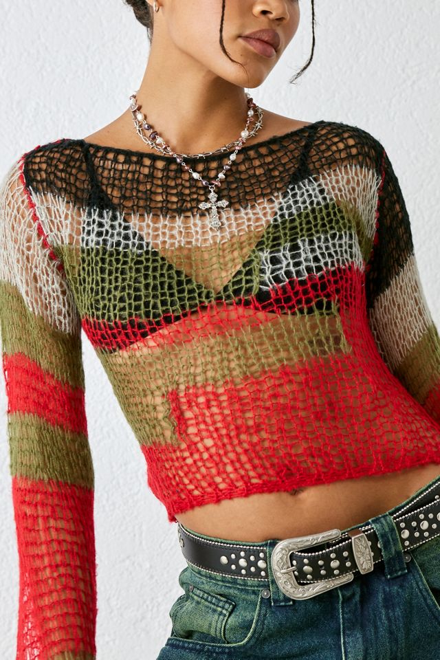 Jaded London Maglione rosso Mercer Shredded Knit #1