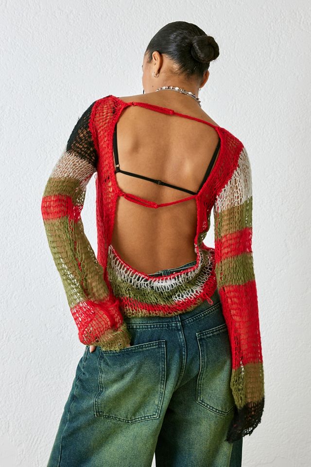 Jaded London Red Mercer Shredded Knit Jumper | Urban