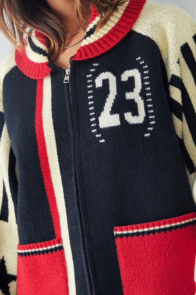 トップス Jaded London Jacket Knit Jaded London Team 85 Knitted Bomber Jacket in Grey Multi