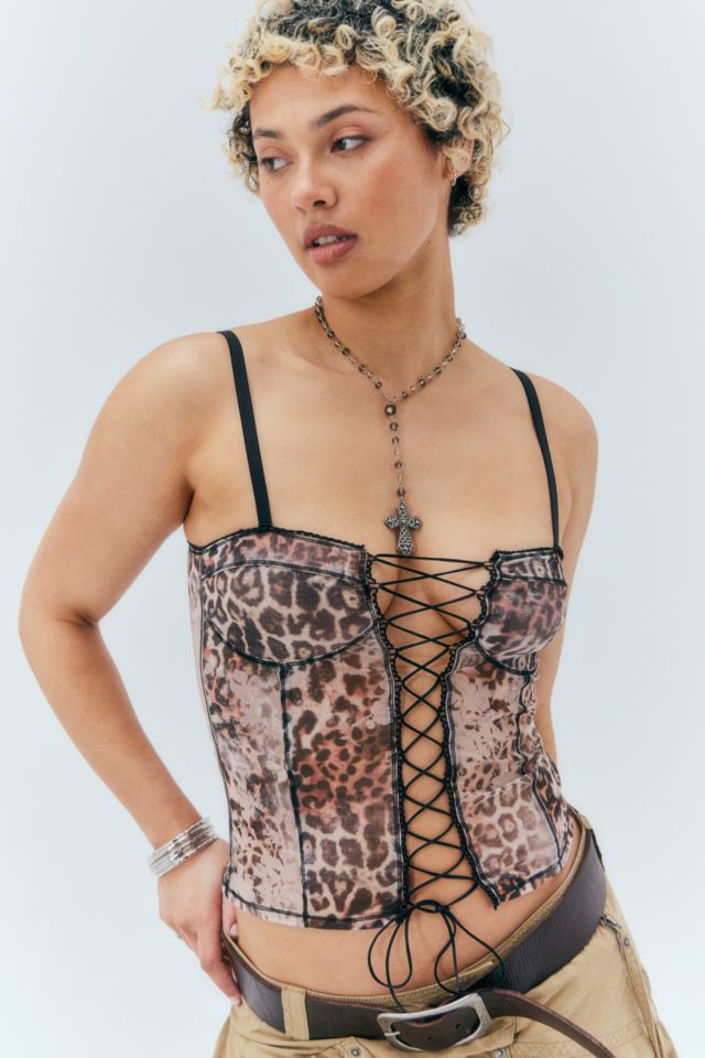 Jaded London Leopard Lace-Up Corset Top