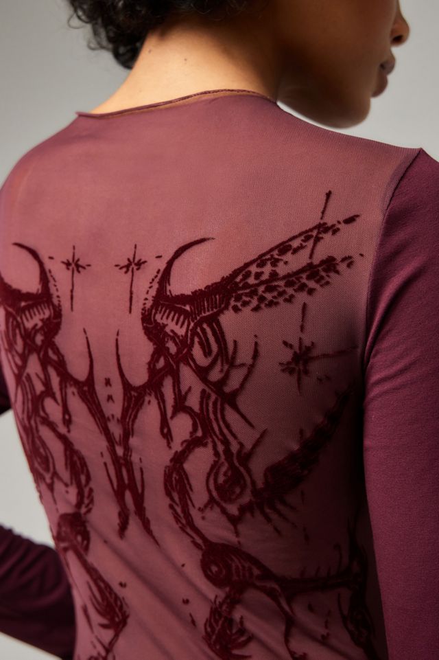 Jaded London Flocked Mesh Long Sleeve Top | Urban Outfitters UK